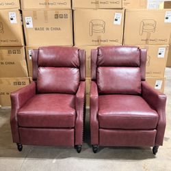 Burgundy Genuine Leather Recliner Set Of 2 