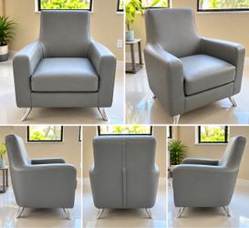 Gray Accent Armchair with Chrome Legs – Used, Good Condition