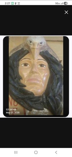Hand-Carved Wood Native American Woman with Eagle