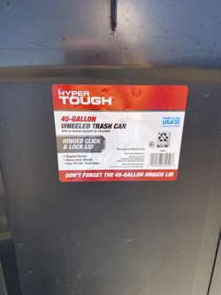 TRASH CAN  45 GALLON WHEELED TRASH CAN  DUSTY BUT IN EXCELLENT CONDITION  “We purchased this trash can for our warehouse and we really never use it, u