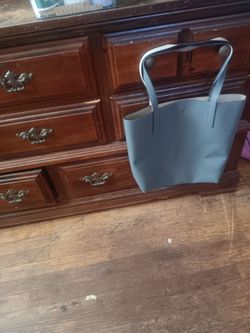 Blue Leather Tote Bag