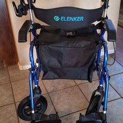 ELENKER All Terrain Rollator Walker Transport Wheelchair Combo