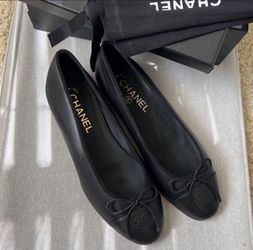 Chanel Flat Ballerina Black Shoes Size 8.5