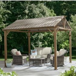 NEED GONE   HAMPTON BAY Providence Place 11 ft. W x 10 ft. D Brown Hard Top Gazebo