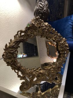 Small Vintage Metal Tabletop Mirror 