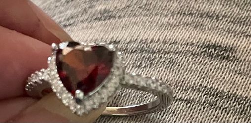 Red heart ring synthetic silver plated