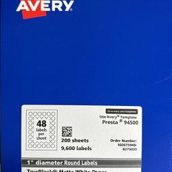 Avery 200 sheets 9,600 labels 1" diameter Round Labels TrueBlock® Matte White Paper for Laser/Inkjet