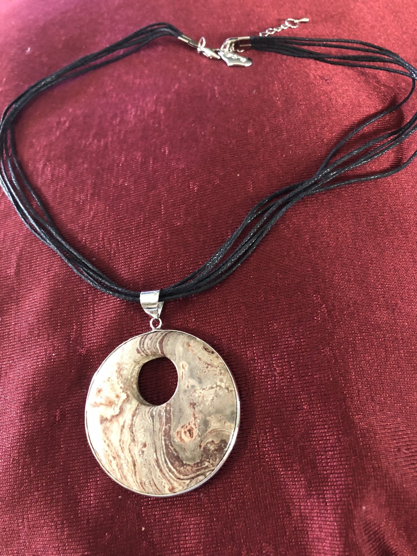 Jasper Stone Pendant Necklace 18 Karat Gold Plated