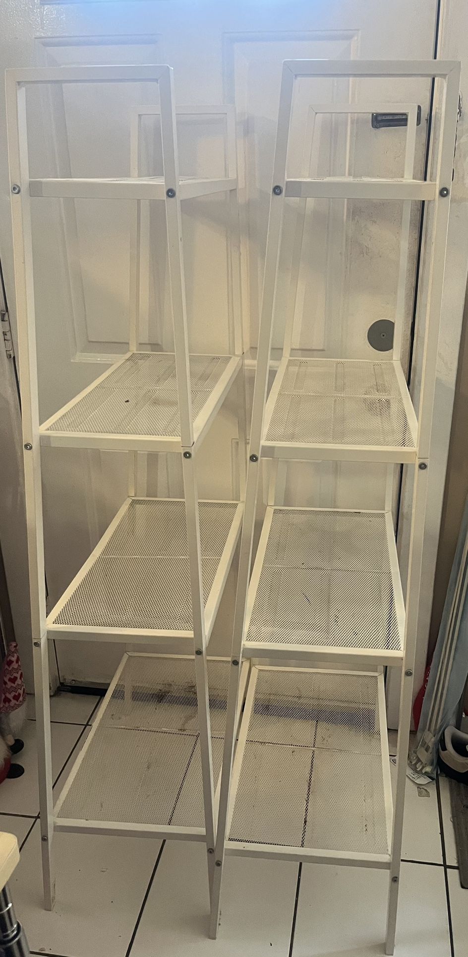 2 Ladder Bookcase 4 Tiers Metal White