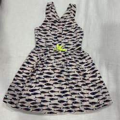 Crewcuts Size 4 Toddler Girl Sleeveless Lined Sun Dress Fish Minnow Print Open Back with Pockets