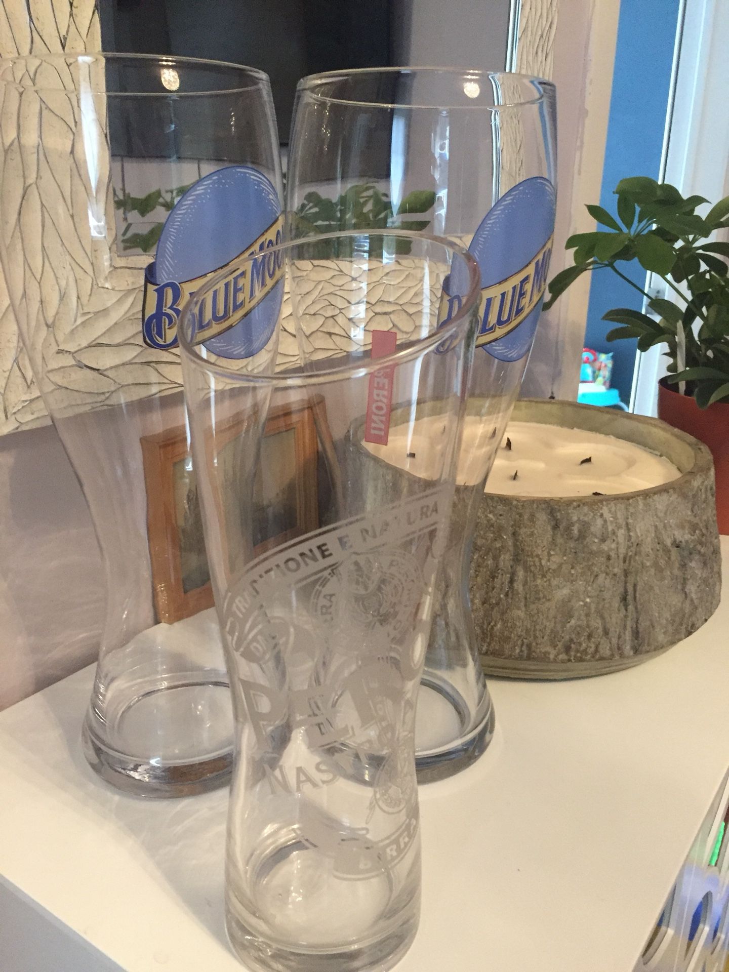 HUGE Blue Moon BEER GLASS/ VASE