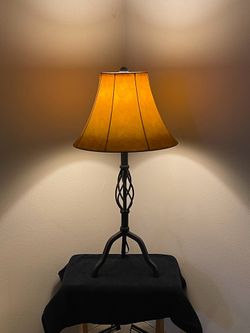 36” Black Metal Table Lamp with Amber Shade