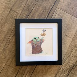 Framed Baby Yoda Print 9x9