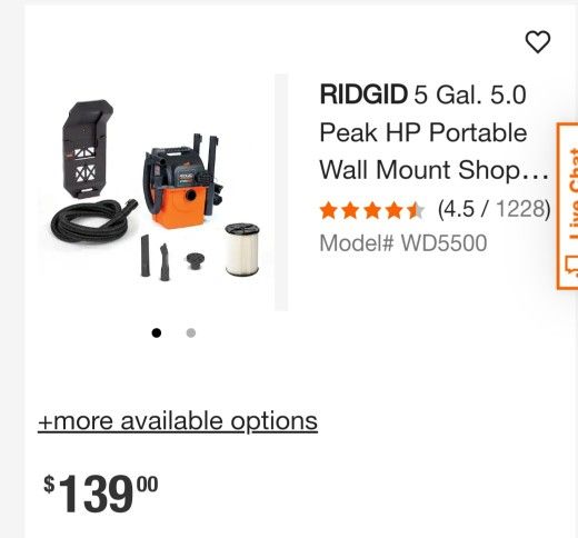 W5500 Ridgid 5gal 5hp Vacuum New In Box