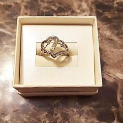 Sterling Silver Diamond Double Heart Ring 