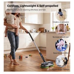 Cordless Electric Mop with Spray & Detachable Water Tank, Lightweight Electric Spin Mop with Headlights for Hardwood Tile Laminate Floors, Long-Lastin