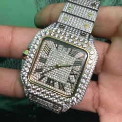 Moissanite Diamond Watch  (Fully Covered) TWO TONE Gold & White Silver 