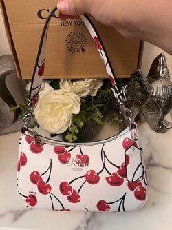 White and red coach bag for women