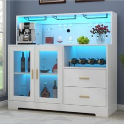 Bar Cabinet with LED Lights or Coffee Bar Cabinet -Gently Used For Only 6 Months