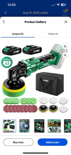 KIMO 20V Cordless Buffer Polisher Kit, 25Pcs Polishing Kit, 6000RPM, 6 Speed Precision, 2Pack Battery, Fast Charger, for Car Detailing/Waxing/Polishin