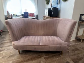 Pink/ Rose colored velvety love seat with gold legs