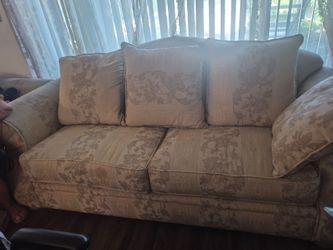 Floral Fabric Loveseat with Throw Pillows