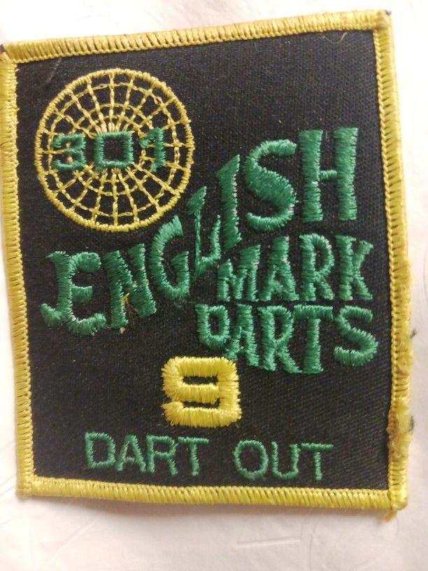 Vintage 301 English Mark Darts 9 Dart Out Embroidered Patch rectangle