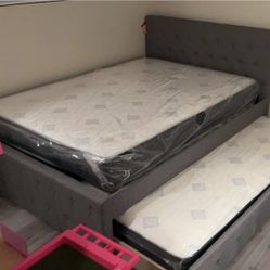Full Over Twin Size Bed Frame With Mattress 