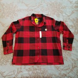 Carhartt Rugged Flex Loose Fit Midweight Flannel Long Sleeve Plaid Shirt Red XL