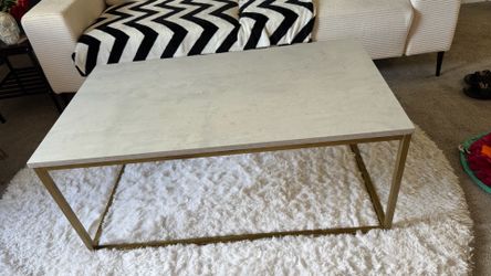 White Faux Marble Coffee Table with Gold Base