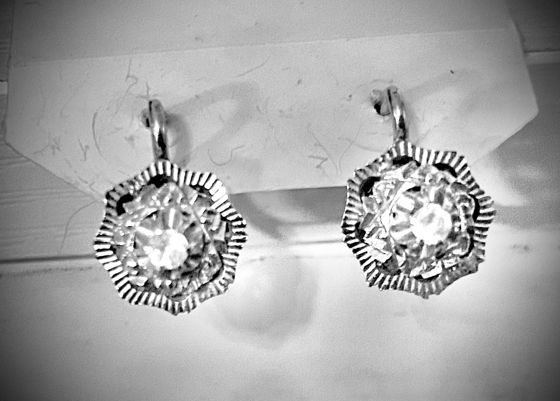 Vintage Silver Cubic Drop Earrings 
