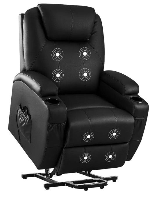 New Furniwell Power Lift Recliner Chair with Massage for Elderly, Leather Adjustable Reclining Sofa for Living Room with Remote Control, Cup Holders