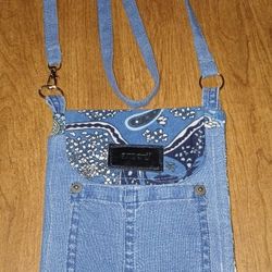 Homemade Hand Sewn Blue Jean Crossbody Cellphone Purse For Women