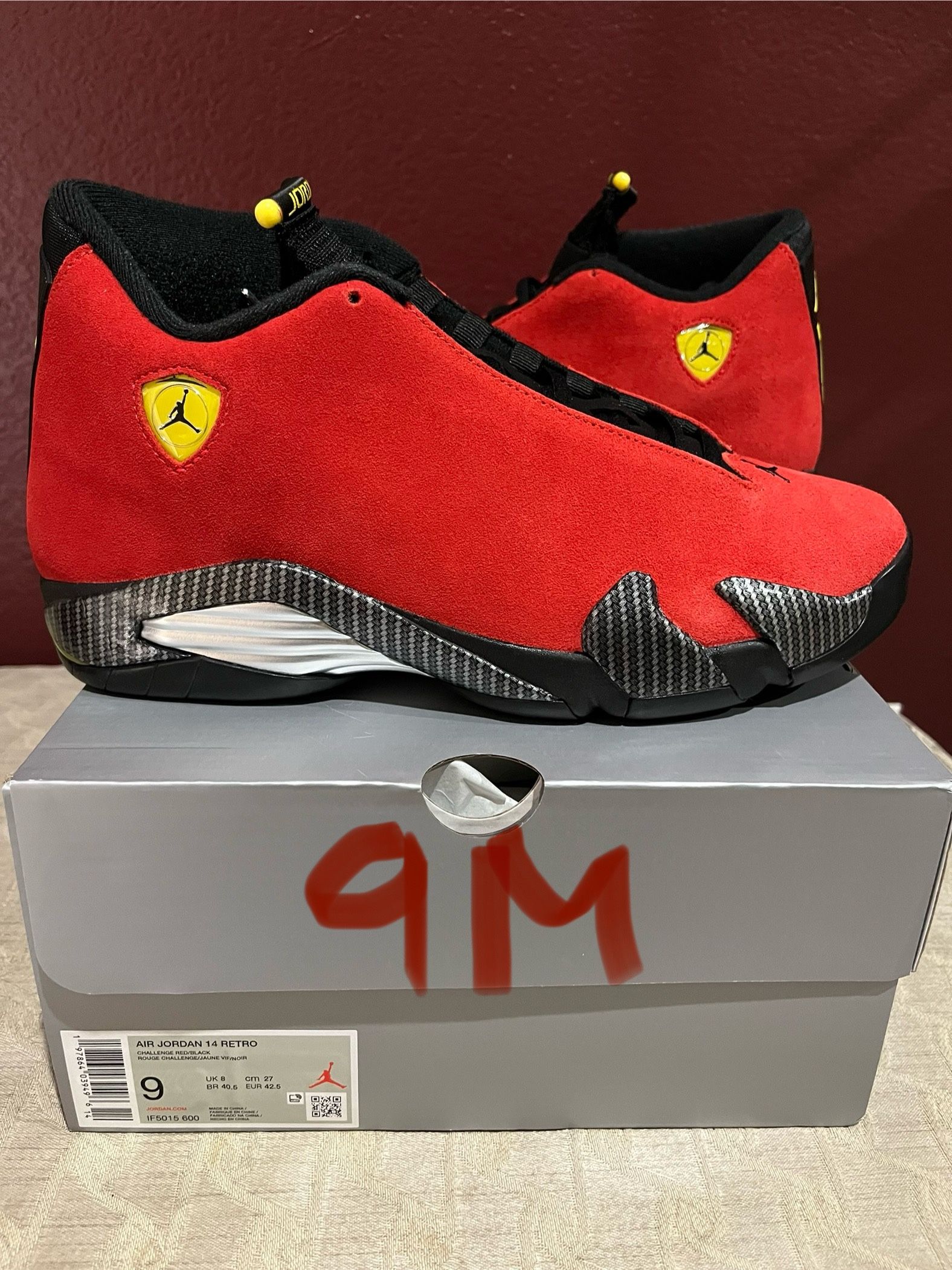 MENS SIZE 9 NIKE AIR JORDAN 14 FERRARI (2025)