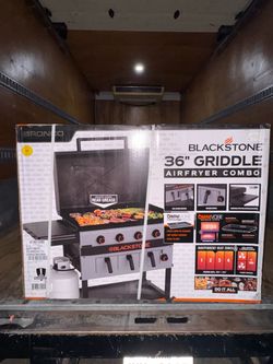 Blackstone Bronco Outdoor Combo Griddle, 36 Inch 4-Burner Flat Top Grill with Air Fryer, Gray