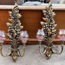 1970s vintage gold Syroco wall sconce (HUGE candle sconces!)