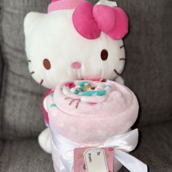 Brand New Kids Hello Kitty Plush Doll + Throw Blanket Gift Set – Christmas Themed
