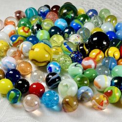 Jar of 100 Dazzling Vintage & Collectible Marbles Retired Vacor + Jabos + More