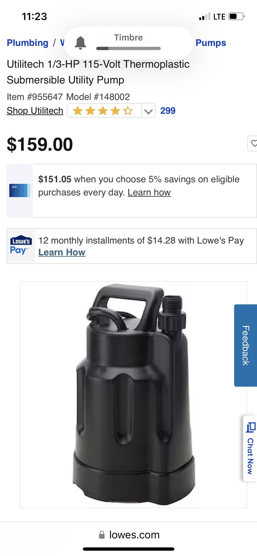 e ele te bomba de utilidad UTILITY TECH DD 1/3 de hp  $70 