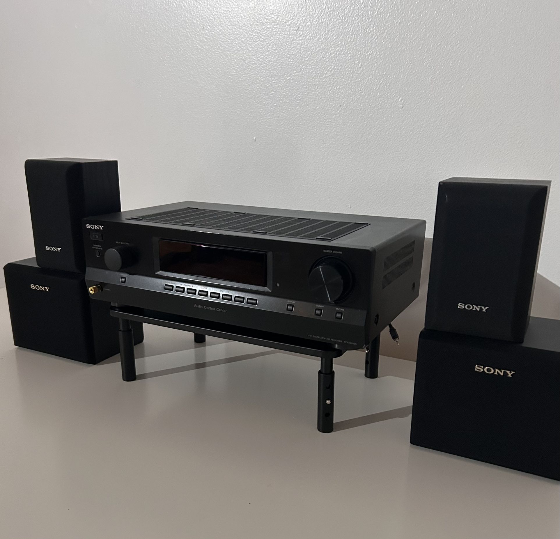 SONY STR DH100 Am Fm Stereo Receiver/Bluetooth Adapter /Adjustable Receiver Stand/Four Surround Speakers