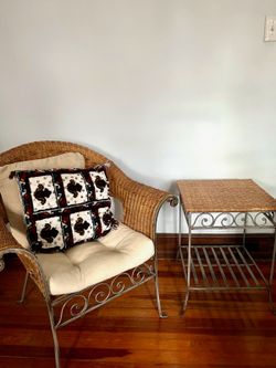 Wicker Armchair & Side Table Set