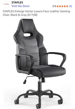 STAPLES Emerge Vector Luxura Faux Leather Gaming Chair, Black & Gray (61108)
