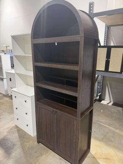 81" Tall Arched Cabinets  6-Tier Bookcase with Storage, Kitchen Pantry Storage Cabinet, Bookshelf with 2 Doors for Living Room, Kitchen, Home Office, 