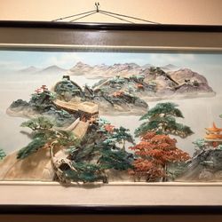 Vintage Chinese 3D Mother of Pearl “Great Wall Of China” Wall Art 24”x43”.