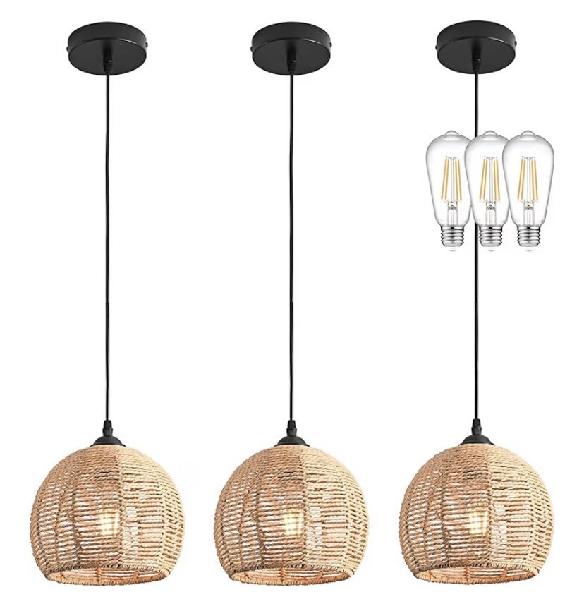 3 Pack of Woven Pendant Lights - NEW ON BOX