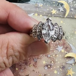 Sterling Silver Marquise and Baguette Stones Ring