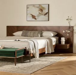 Open Box ,Nera King Low Profile Bed With Nightstands Set - Walnut