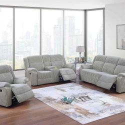 New 3 Piece Corduroy Recliner Couch Set / Free Delivery 