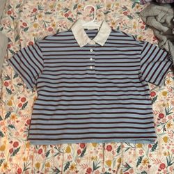 Levis Blue Brown Stripped Shirt With White Collar