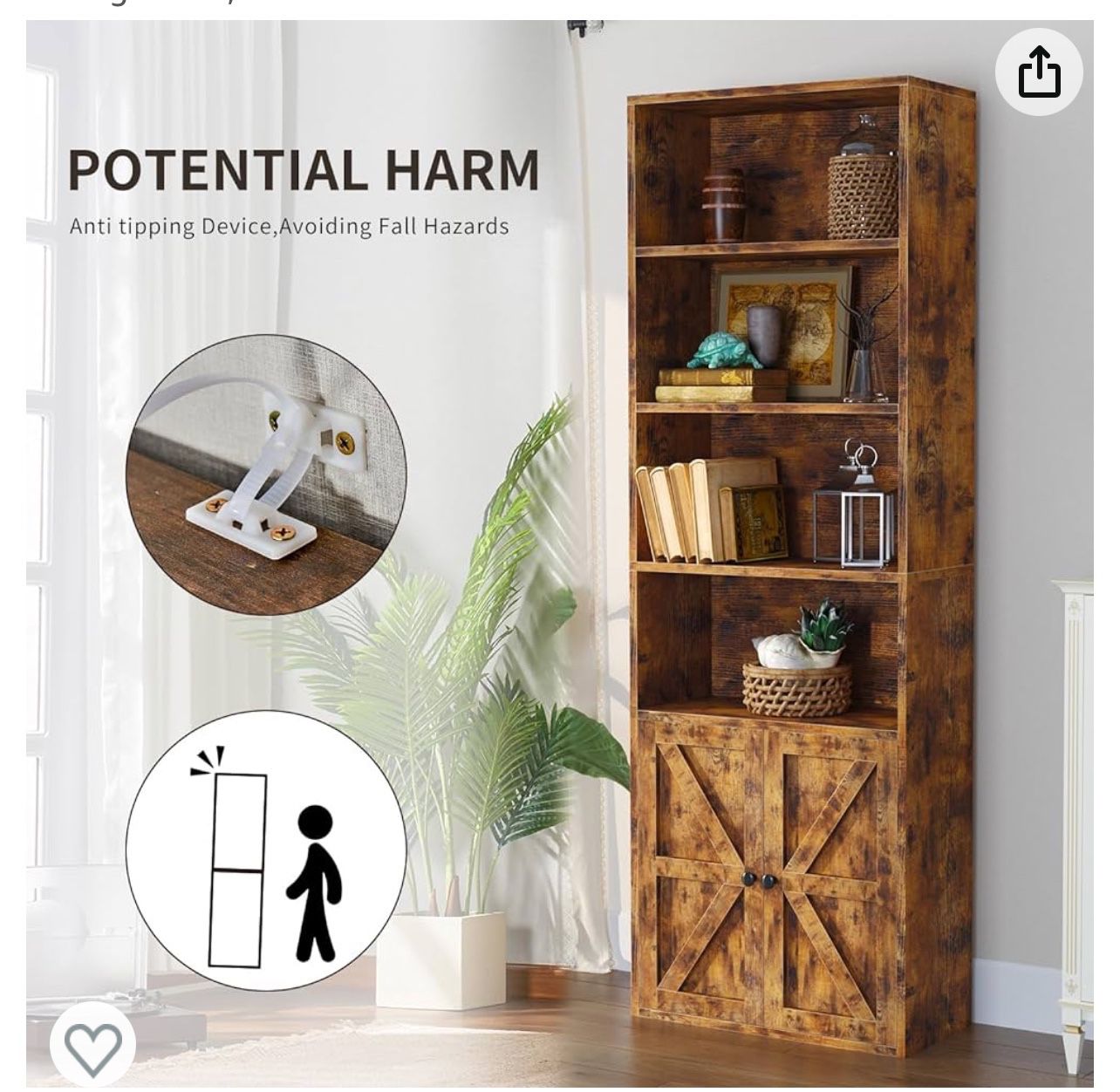 New, 6 Tier Bookcase, Wooden Bookshelves with Cabinet Doors